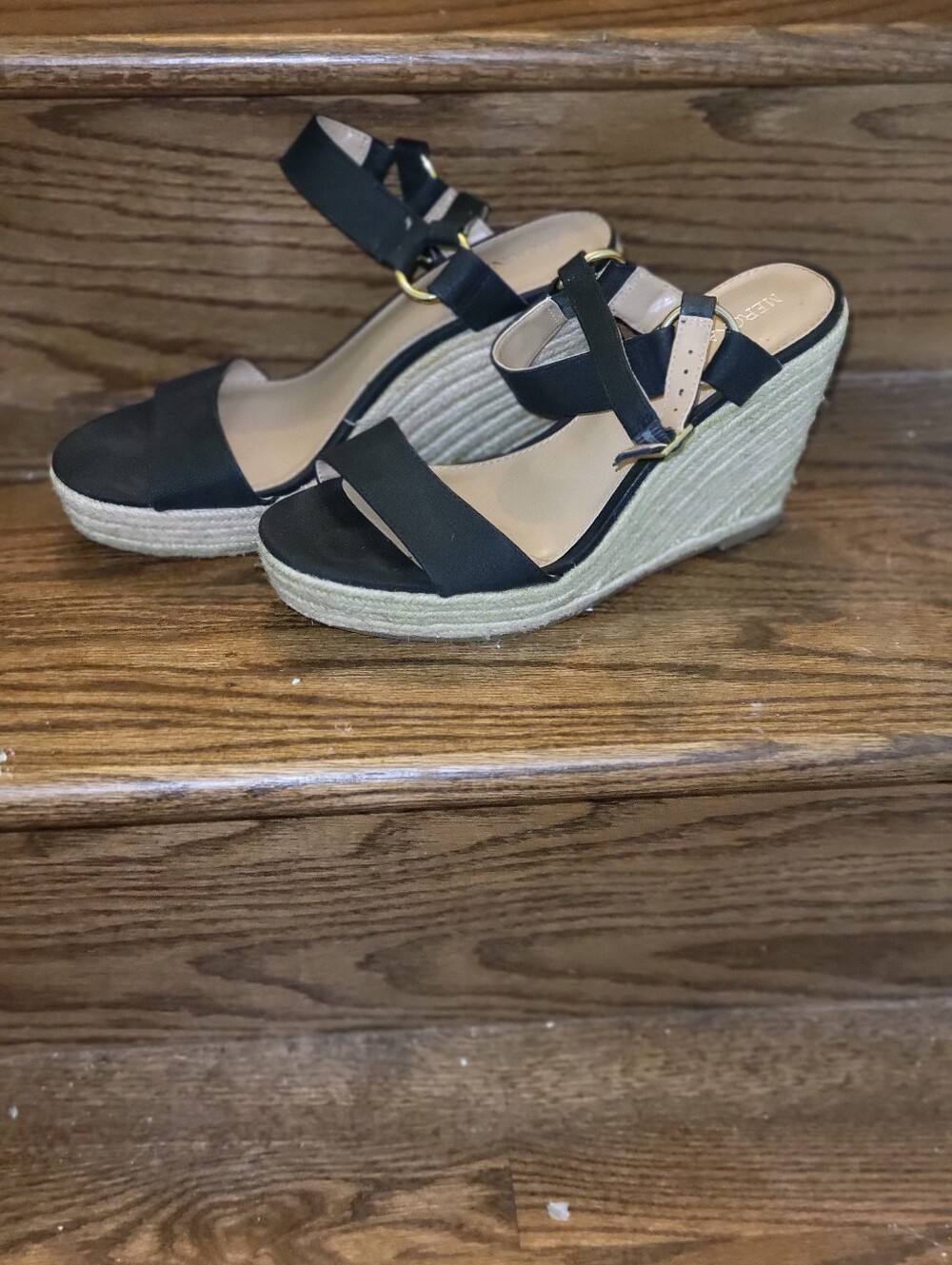 Black Espadrille Wedge Sandals - Women. Size 9.5 - Picture 3 of 4